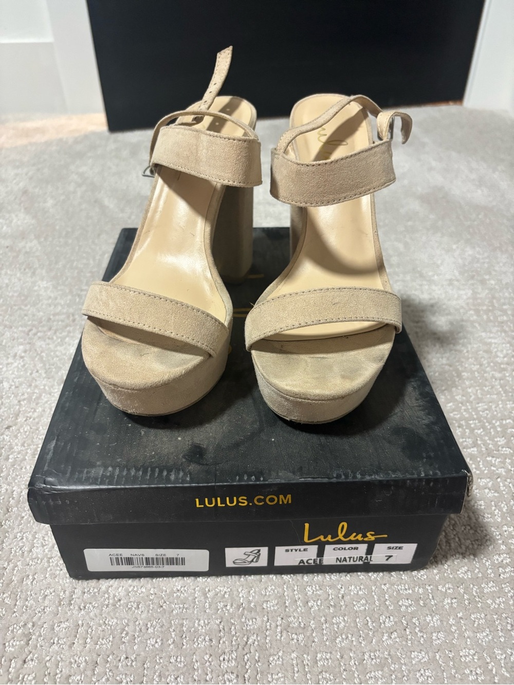 Lulu's Neutral Suede Platform Block Heel Sandals - Natural Tan